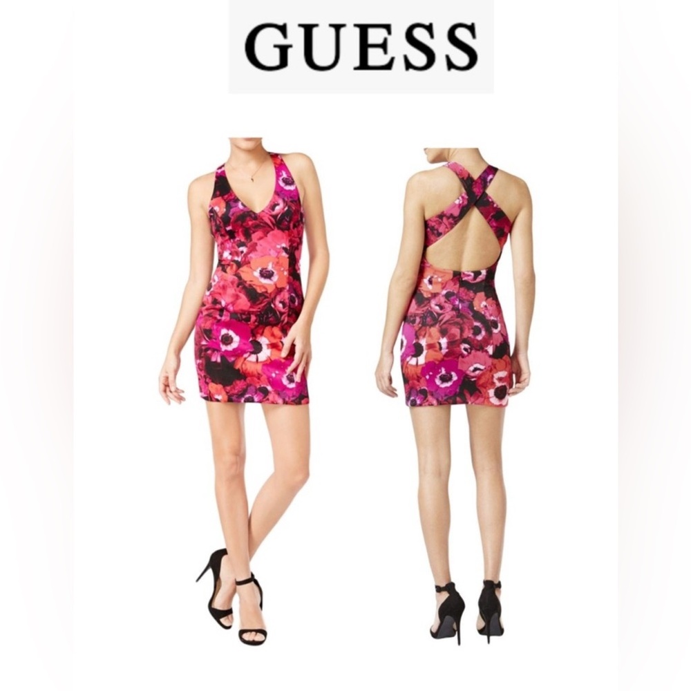 Guess Backless Floral Dress - Pink and Red NWT